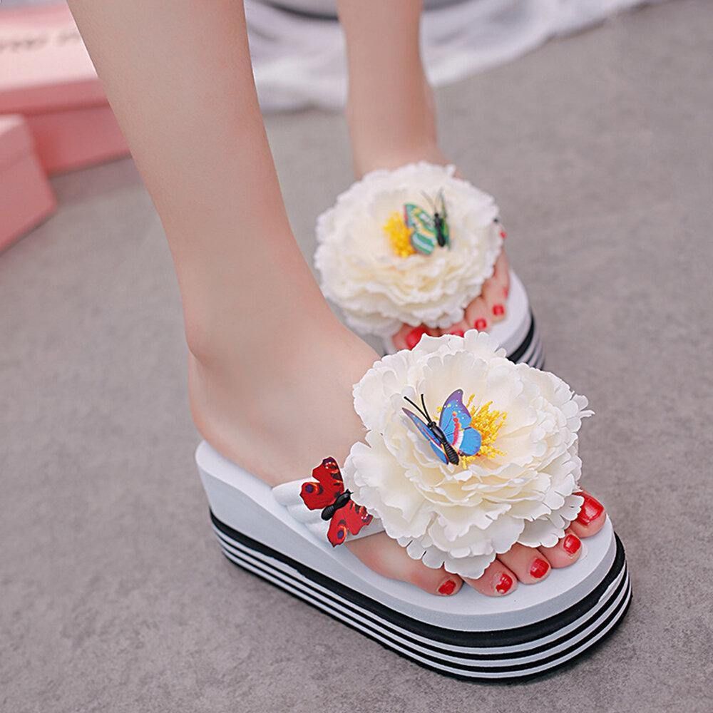 Dames Bloemen Vlinder Decor Clip Toe Strand Platform Slippers