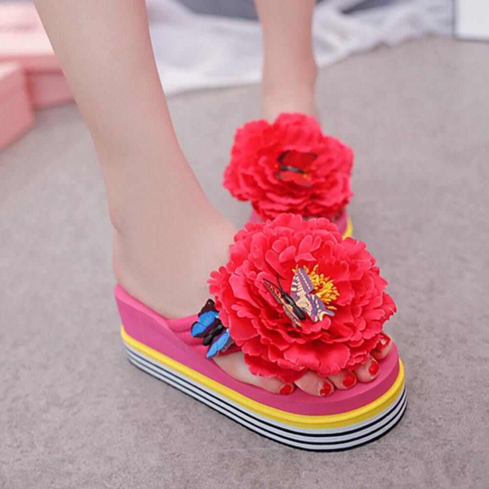 Dames Bloemen Vlinder Decor Clip Toe Strand Platform Slippers