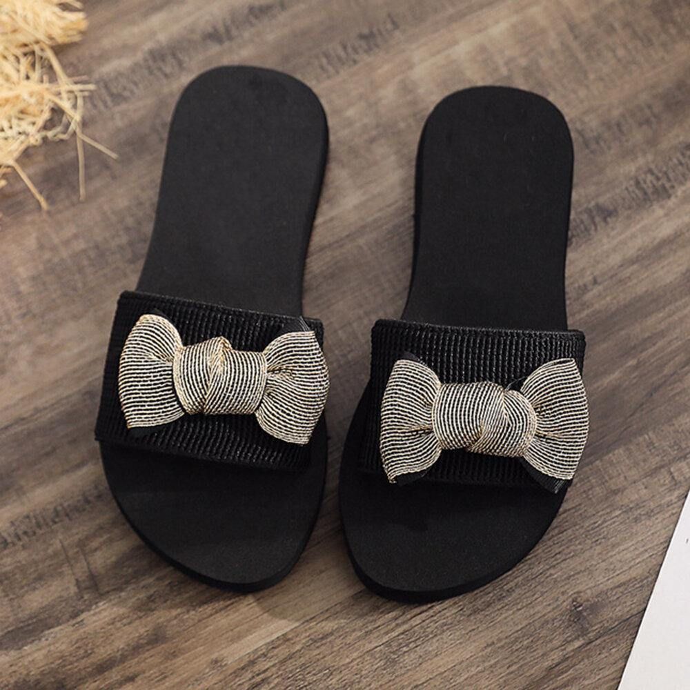 Dames Bowknot Decor Comfy Soft Flat Platform Slides Slippers