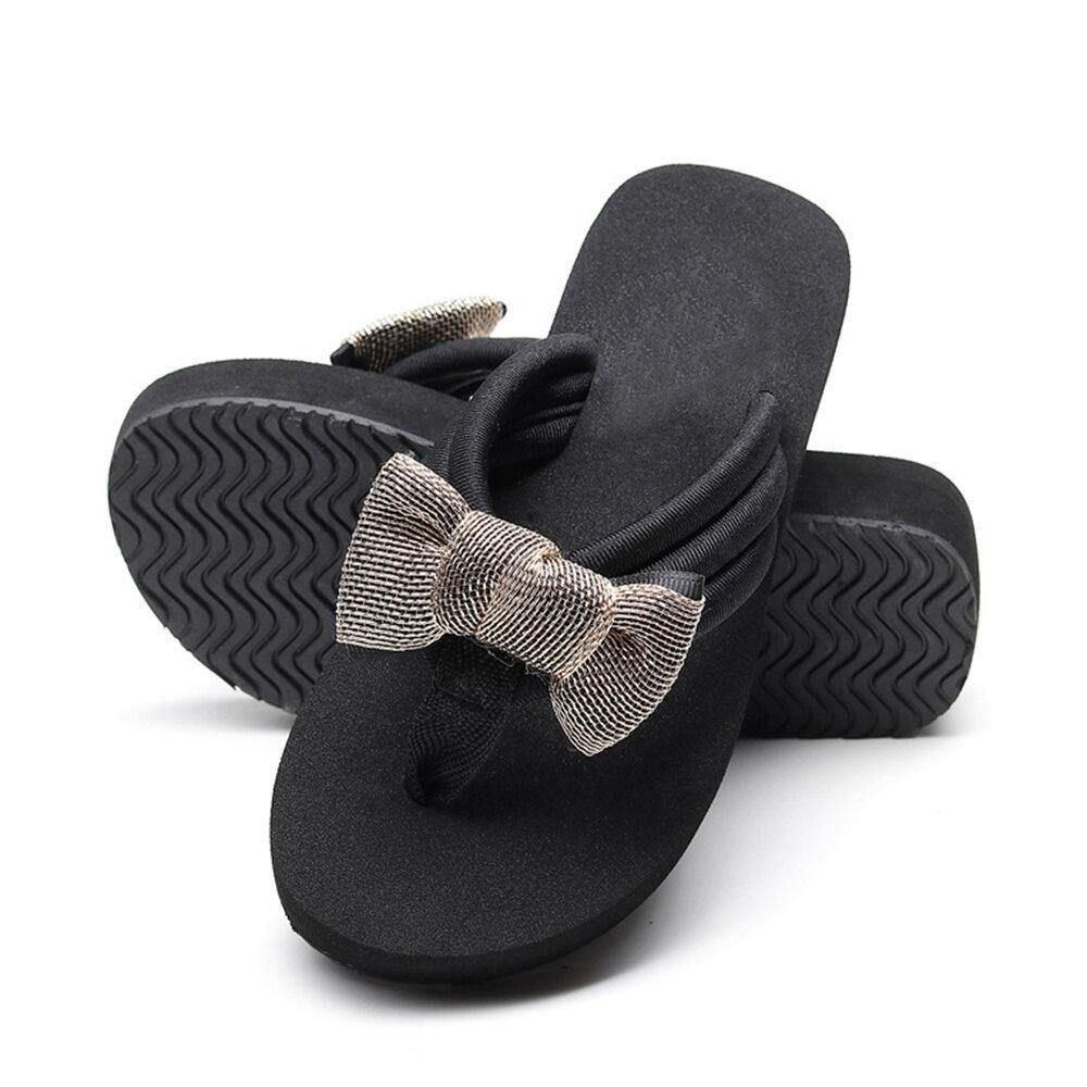 Dames Bowknot Decor Comfy Soft Flat Platform Slides Slippers