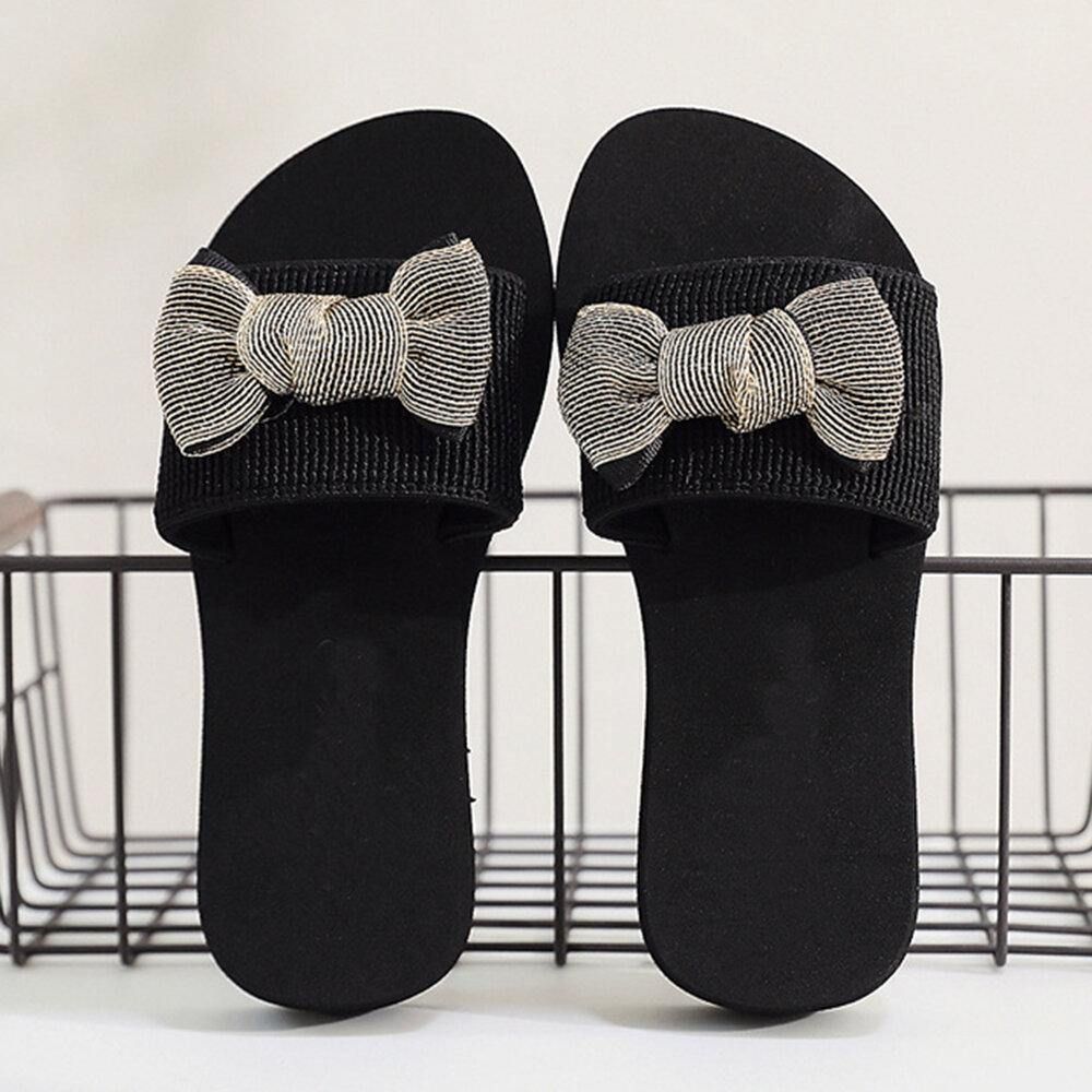 Dames Bowknot Decor Comfy Soft Flat Platform Slides Slippers