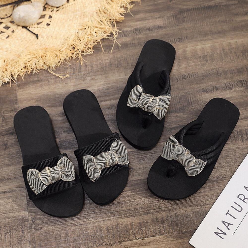 Dames Bowknot Decor Comfy Soft Flat Platform Slides Slippers