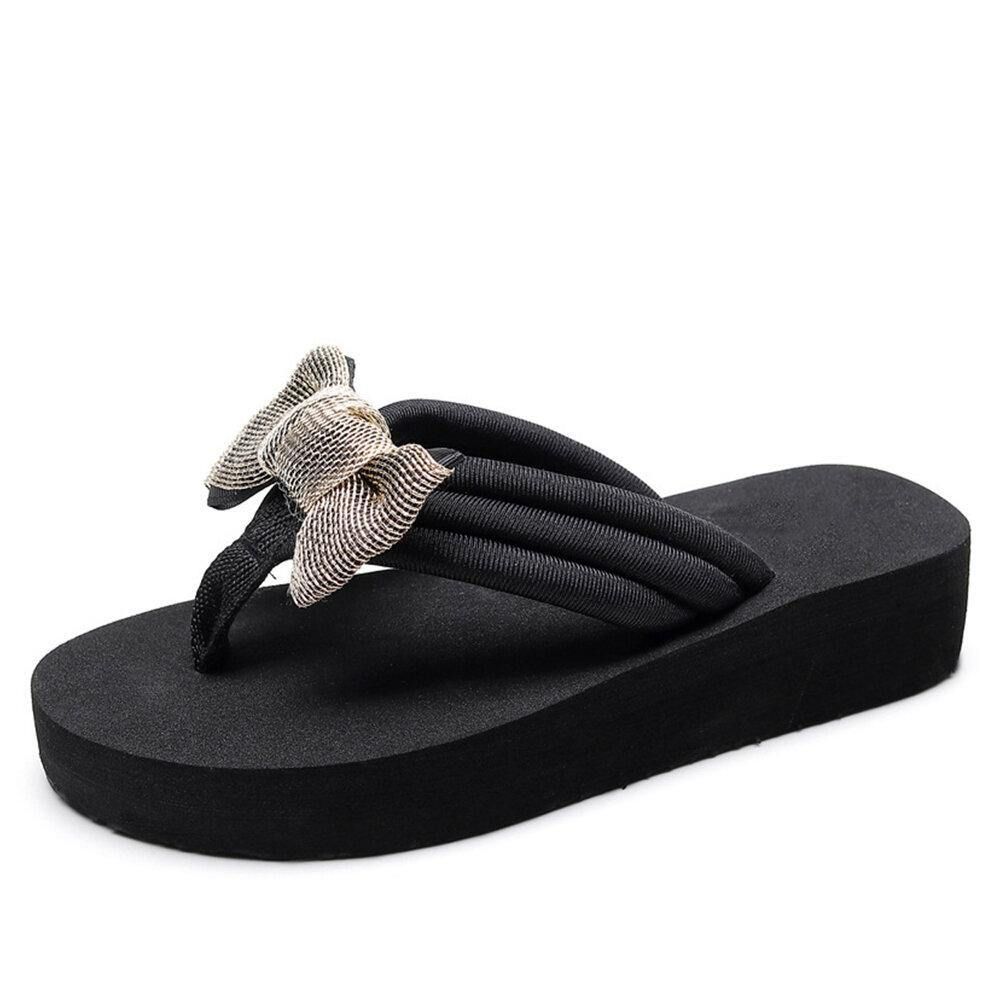 Dames Bowknot Decor Comfy Soft Flat Platform Slides Slippers