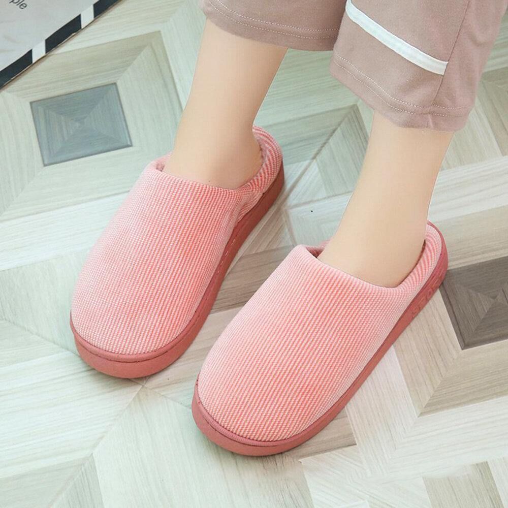 Dames Comfy Stripes Gesloten Teen Winter Warme Voering Antislip Indoor Slippers