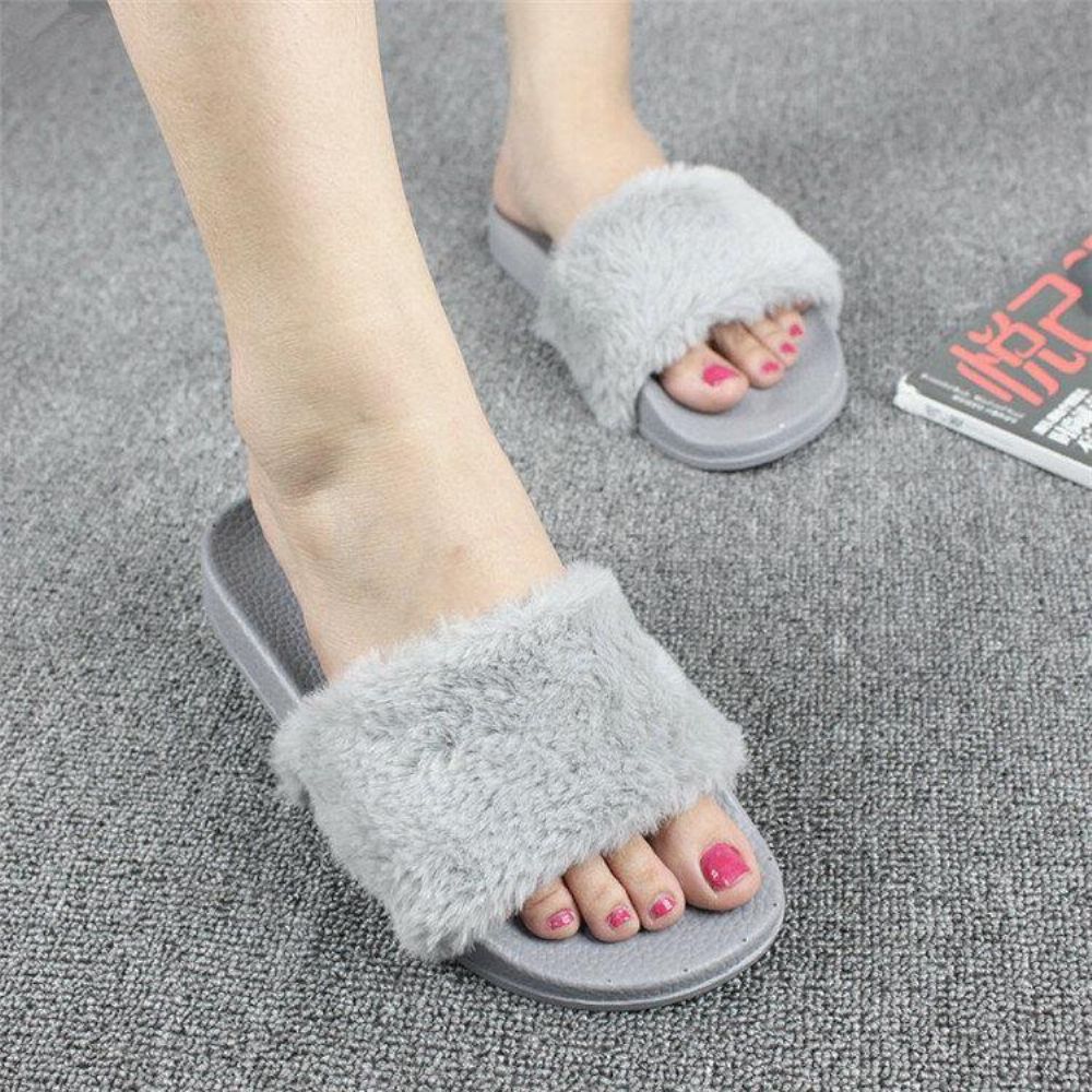 Dames Pluizige Effen Kleur Open Teen Comfortabele Huis Slippers