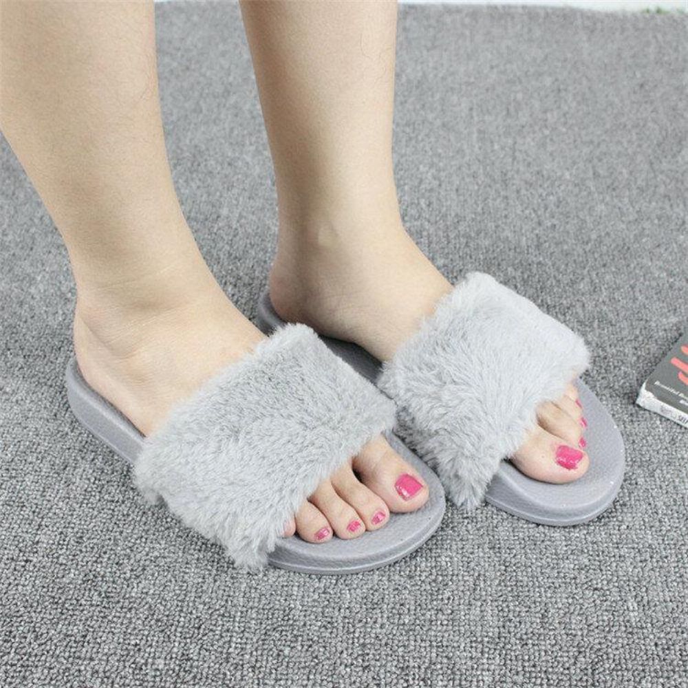 Dames Pluizige Effen Kleur Open Teen Comfortabele Huis Slippers