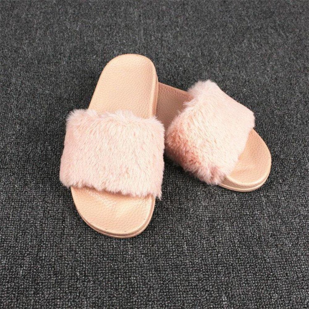 Dames Pluizige Effen Kleur Open Teen Comfortabele Huis Slippers