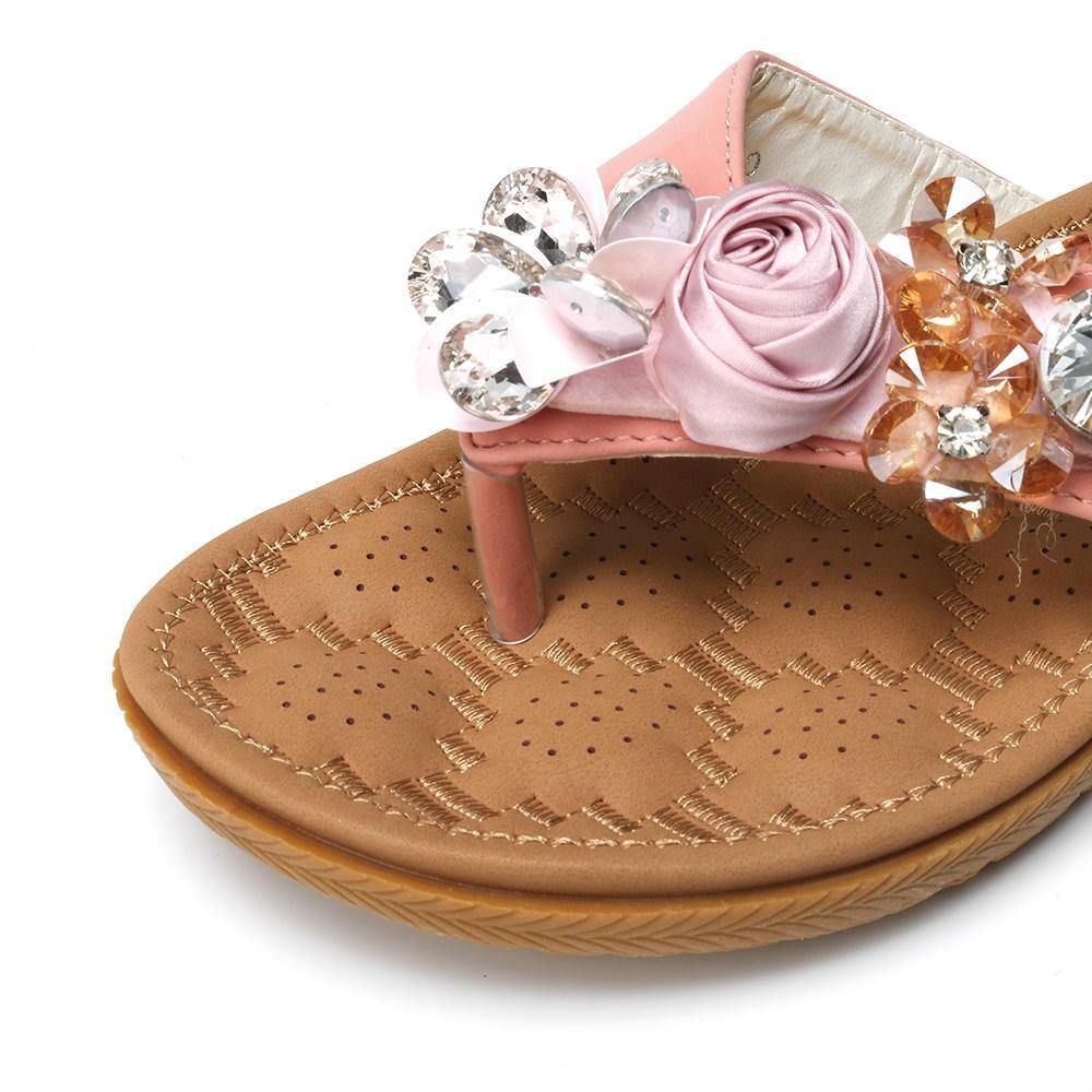 Dames Strand Bloemen Strass Clip Toe Slippers