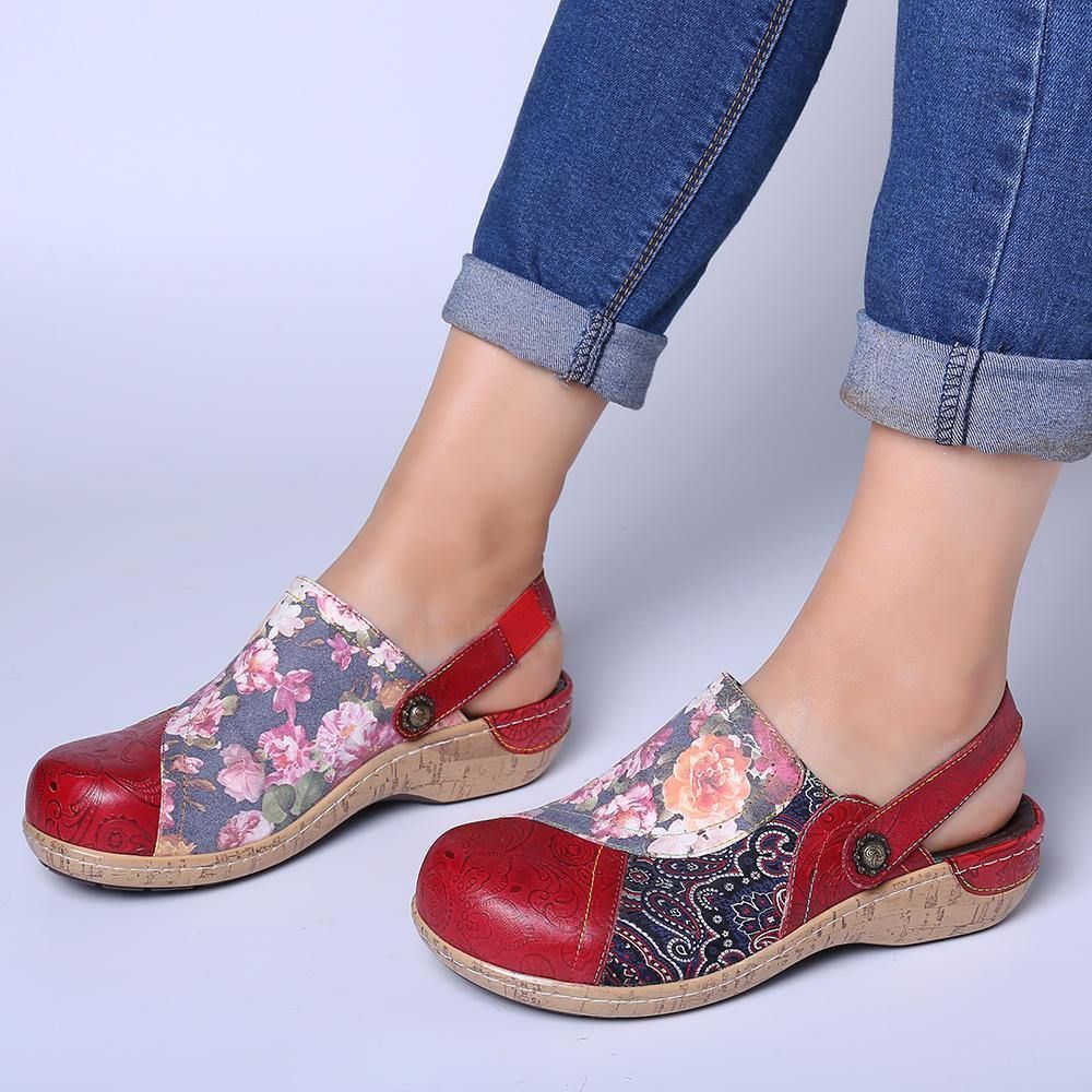 Dames Super Comfy Bloom Flowers Splicing Retro Pattern Stitching Slip On Platte Schoenen