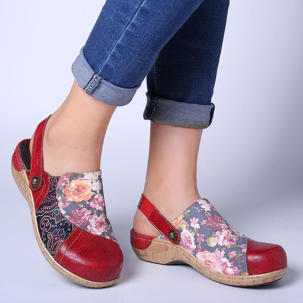 Dames Super Comfy Bloom Flowers Splicing Retro Pattern Stitching Slip On Platte Schoenen