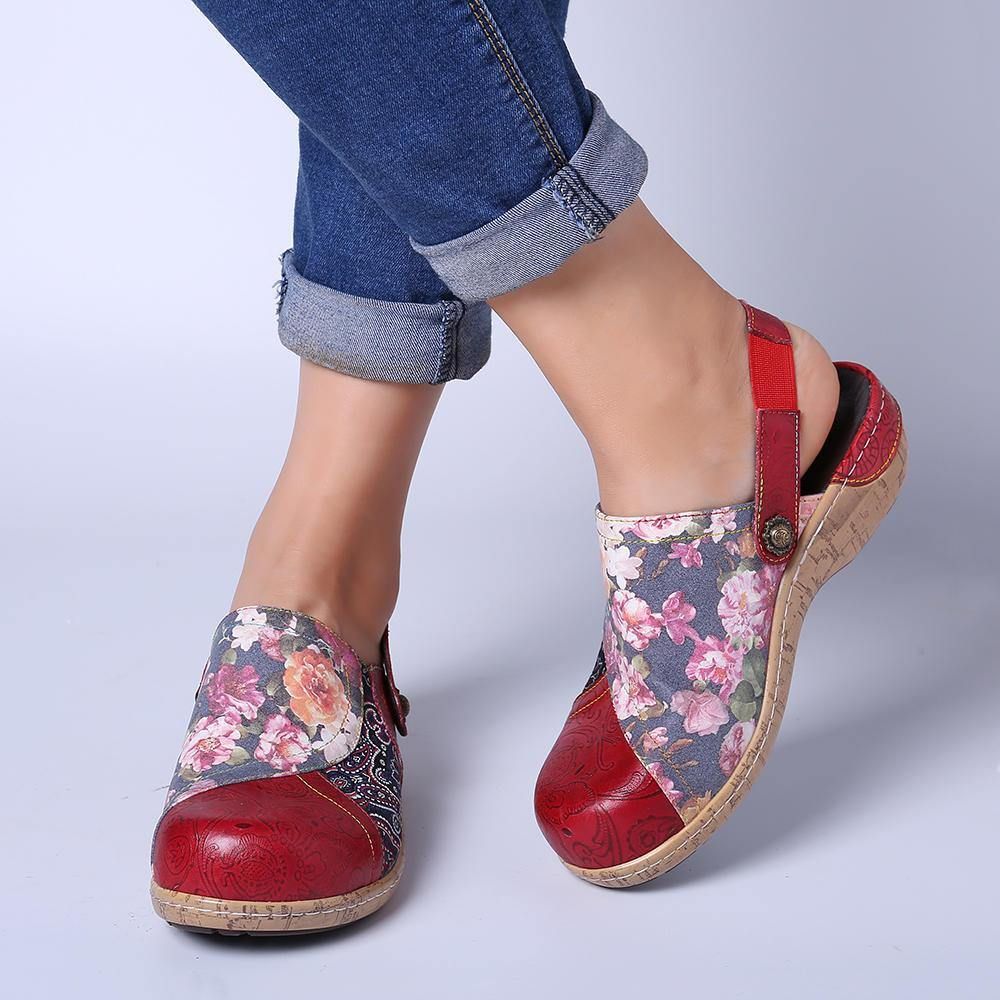 Dames Super Comfy Bloom Flowers Splicing Retro Pattern Stitching Slip On Platte Schoenen