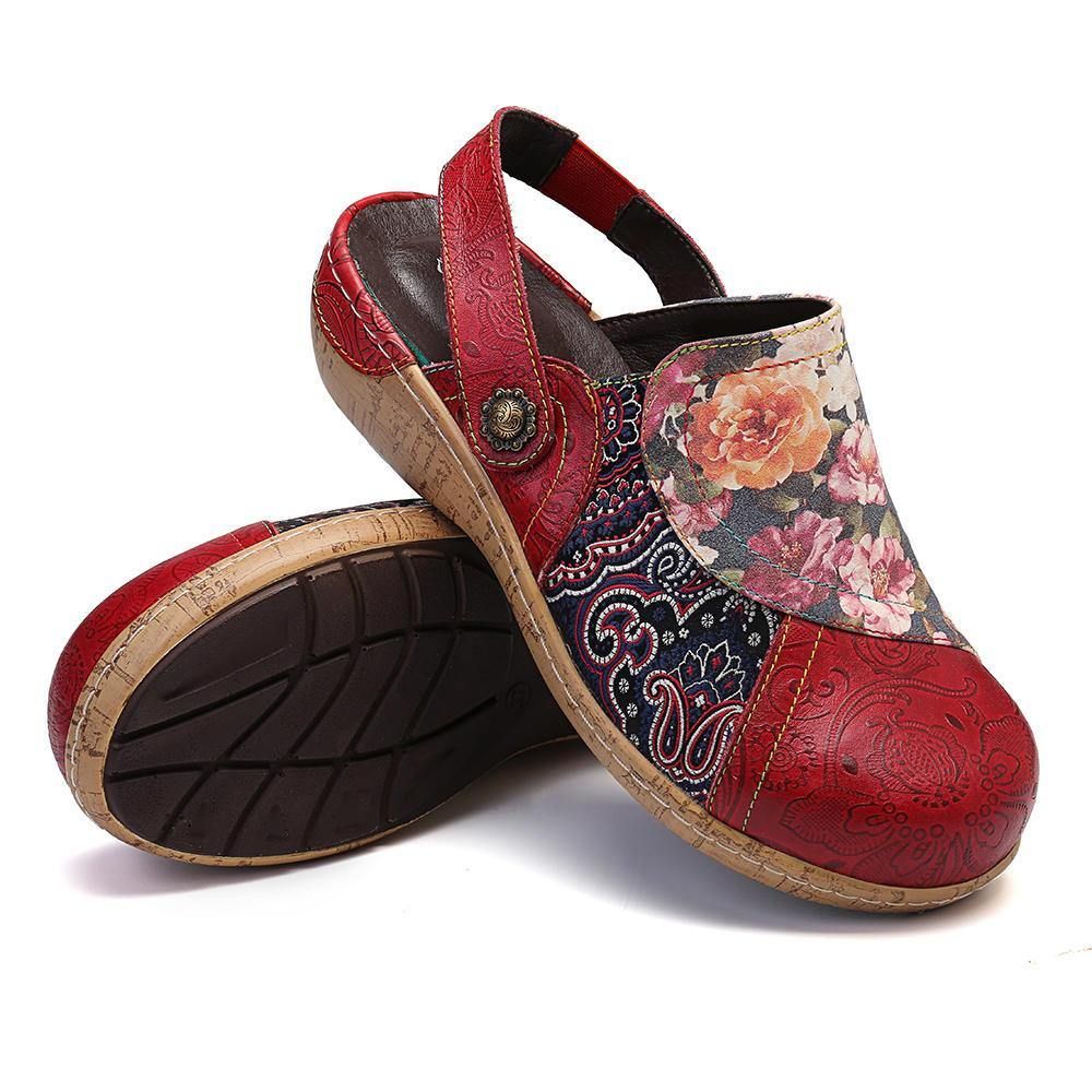 Dames Super Comfy Bloom Flowers Splicing Retro Pattern Stitching Slip On Platte Schoenen