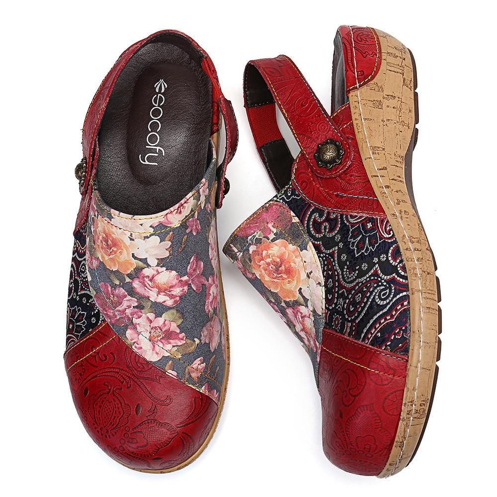 Dames Super Comfy Bloom Flowers Splicing Retro Pattern Stitching Slip On Platte Schoenen