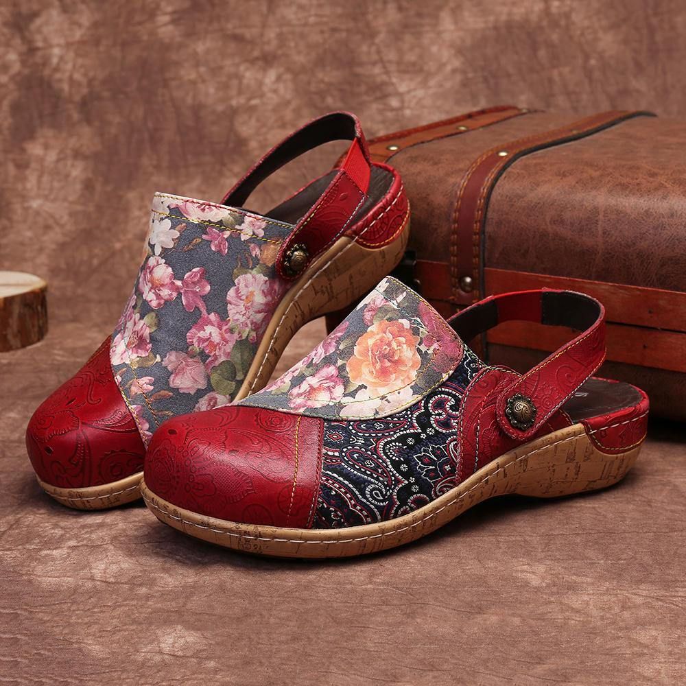 Dames Super Comfy Bloom Flowers Splicing Retro Pattern Stitching Slip On Platte Schoenen