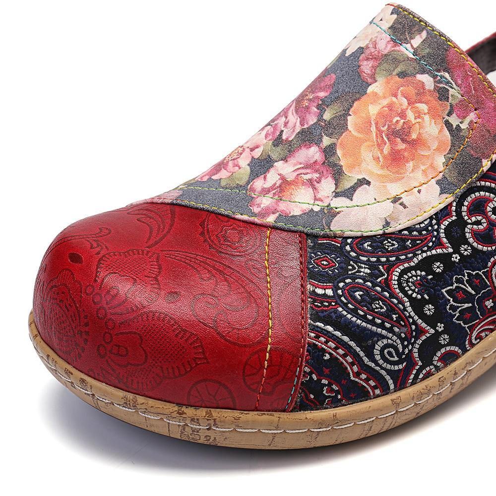 Dames Super Comfy Bloom Flowers Splicing Retro Pattern Stitching Slip On Platte Schoenen