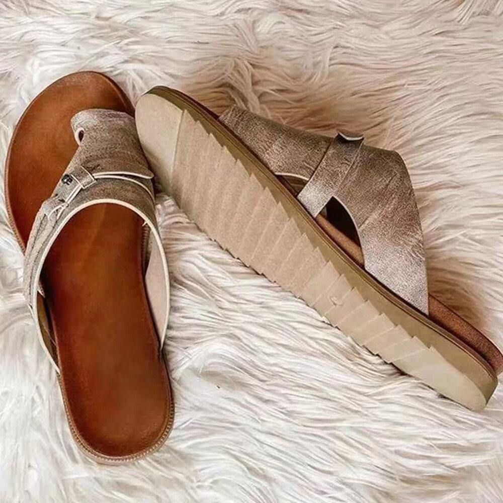 Dames Vintage Klinknagel Geweven Veters Effen Clip Teen Platte Casual Slippers