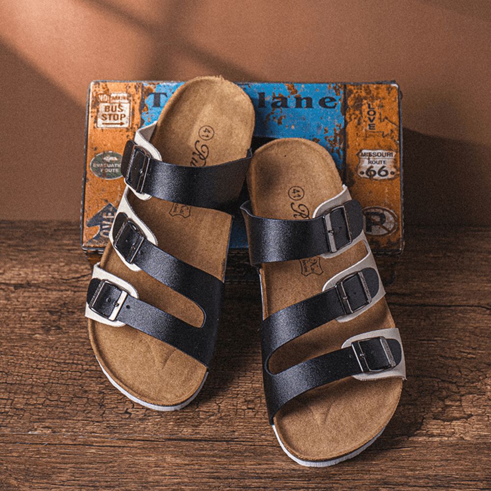 Heren Ademende Antislip Cork Bodem Geopend Strand Casual Slide Slipper