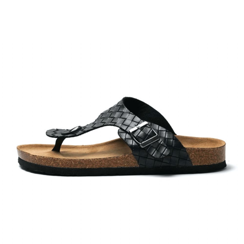 Heren Ademende Antislip Geweven Strandslippers Met Geknipte Teenslippers