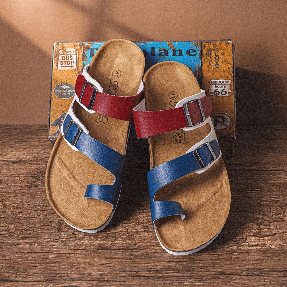 Heren Ademende Antislip Kurk Onderkant Teen Ring Strand Casual Slippers