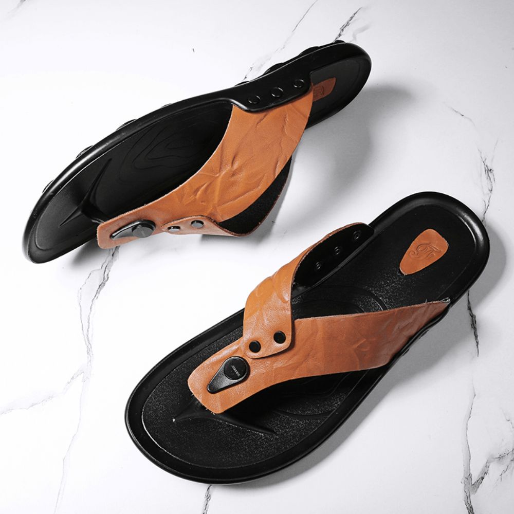 Heren Lederen Ademende Zachte Zool Antislip Comfortabele Outdoor Slippers Casual Slippers