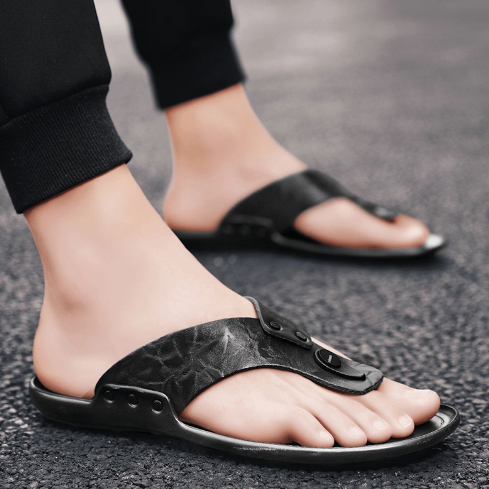 Heren Lederen Ademende Zachte Zool Antislip Comfortabele Outdoor Slippers Casual Slippers