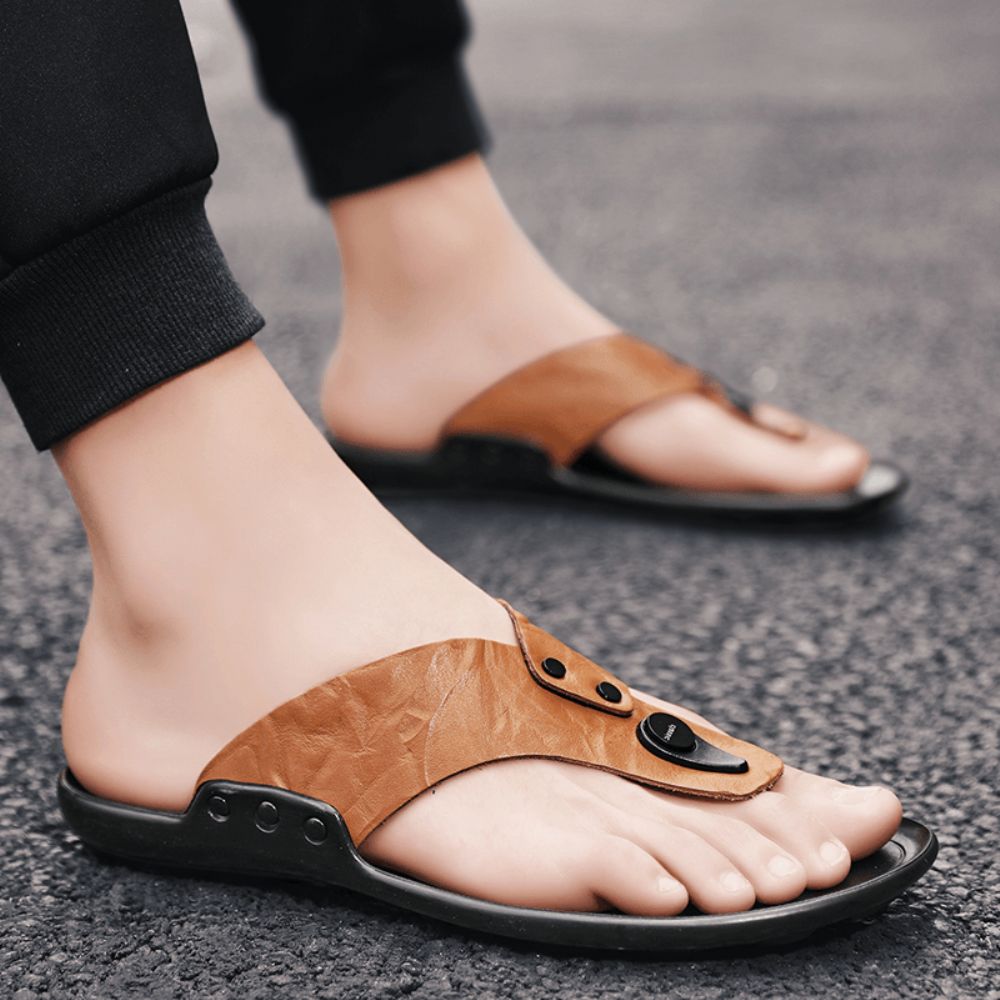 Heren Lederen Ademende Zachte Zool Antislip Comfortabele Outdoor Slippers Casual Slippers