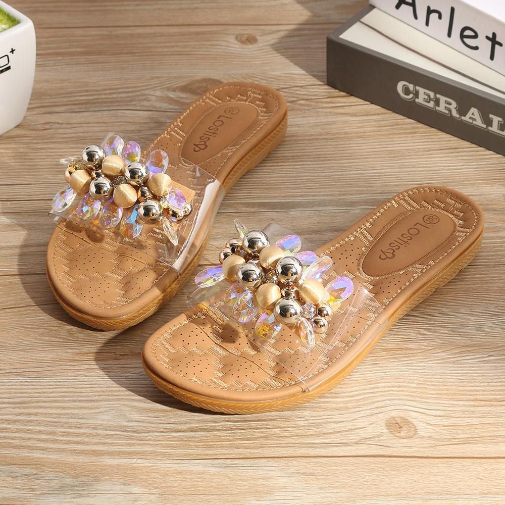 Platte Pantoffels Met Strandkralendecoratie Dames