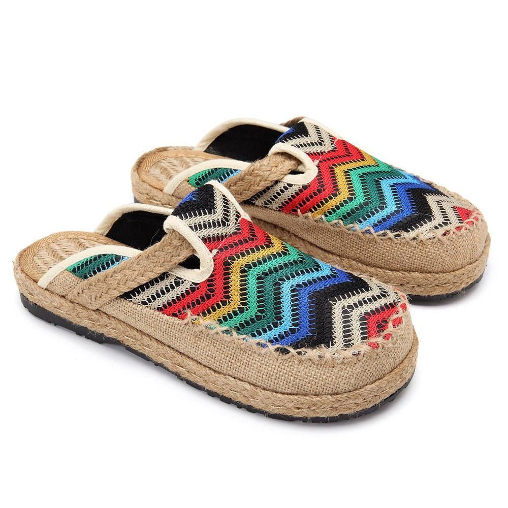 Rainbow Espadrilles Vlas Backless Loafers