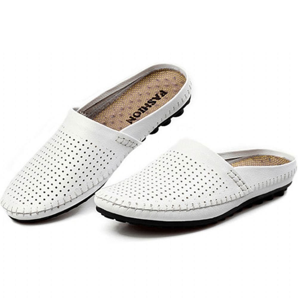 Slipper Heren Uitgehold Casual Strand Instapper In Leer