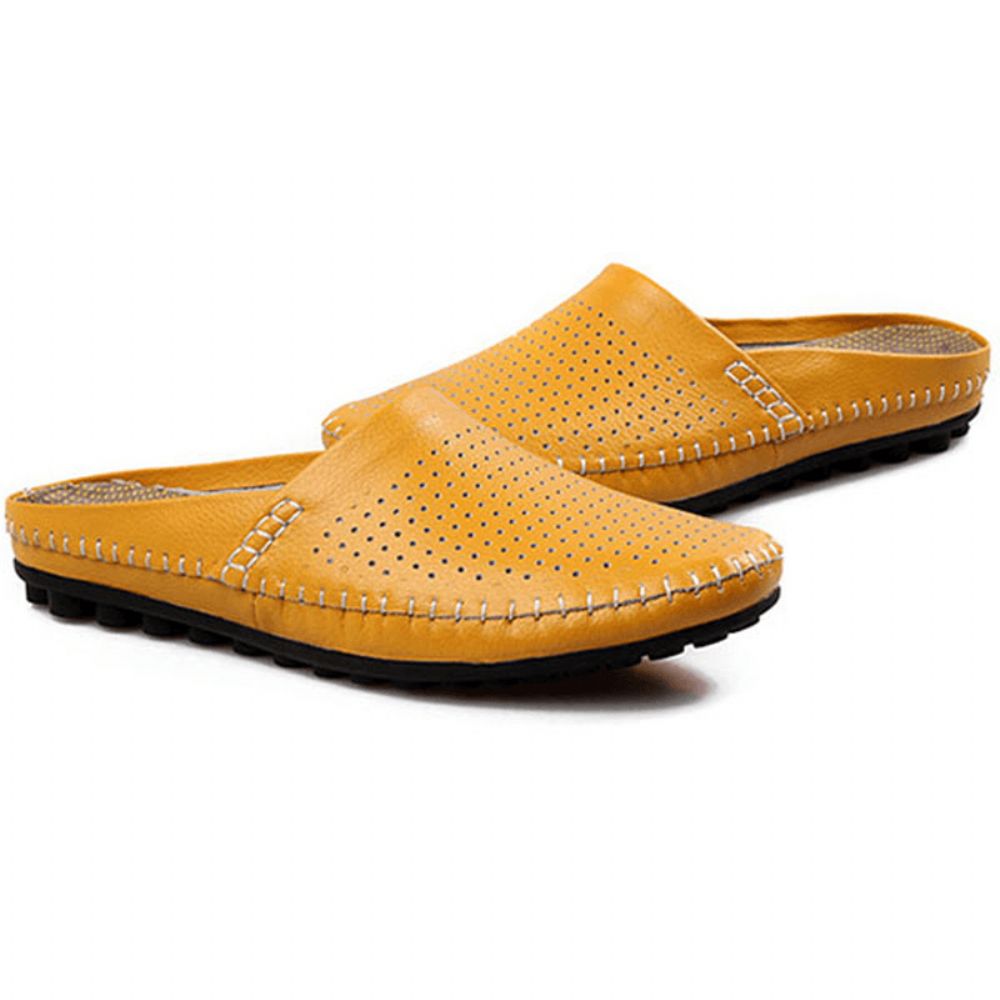 Slipper Heren Uitgehold Casual Strand Instapper In Leer