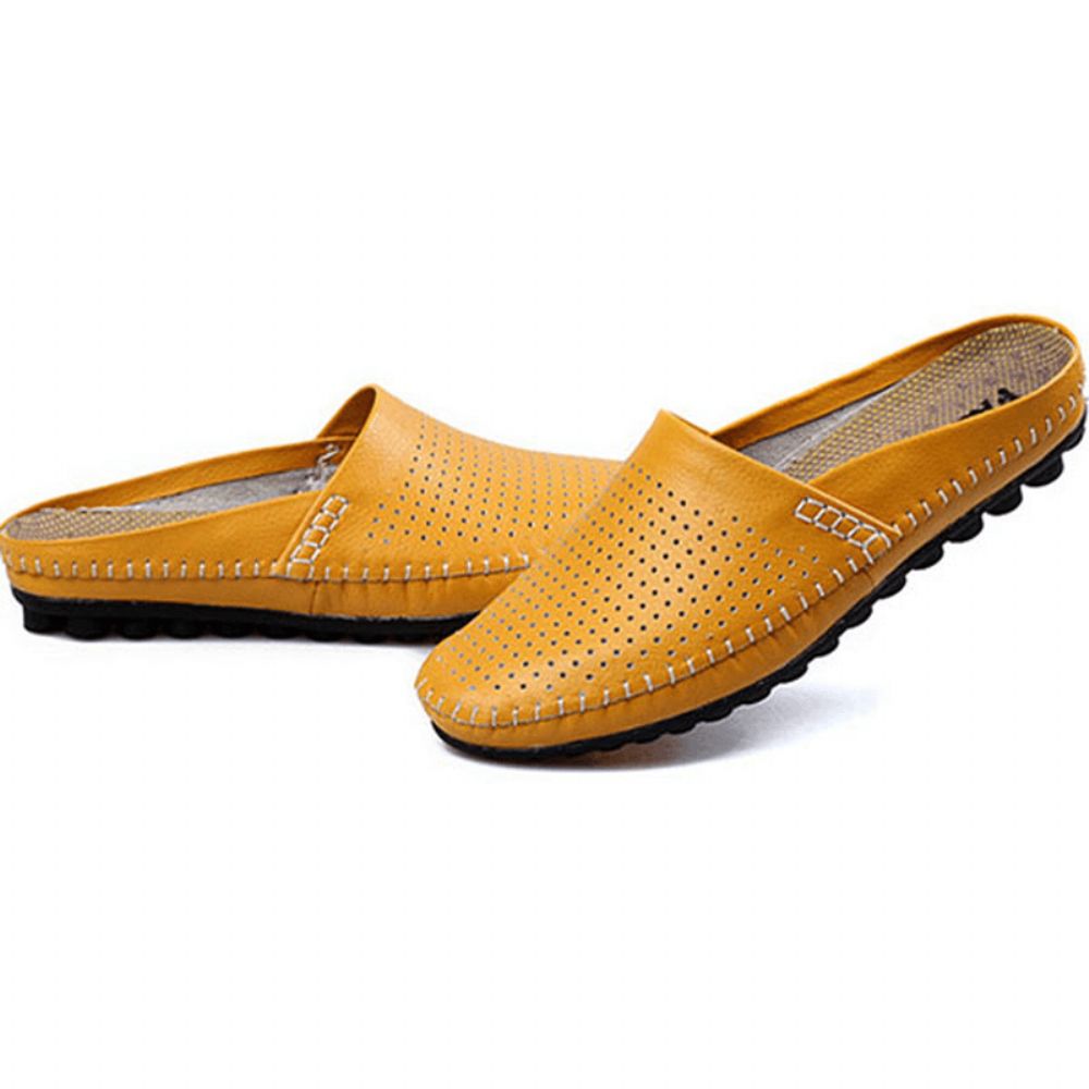 Slipper Heren Uitgehold Casual Strand Instapper In Leer