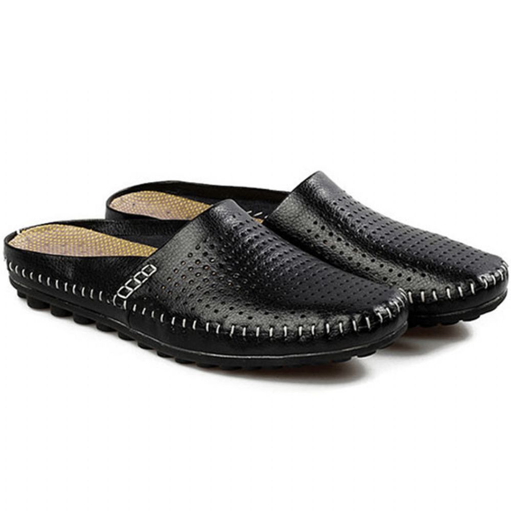 Slipper Heren Uitgehold Casual Strand Instapper In Leer