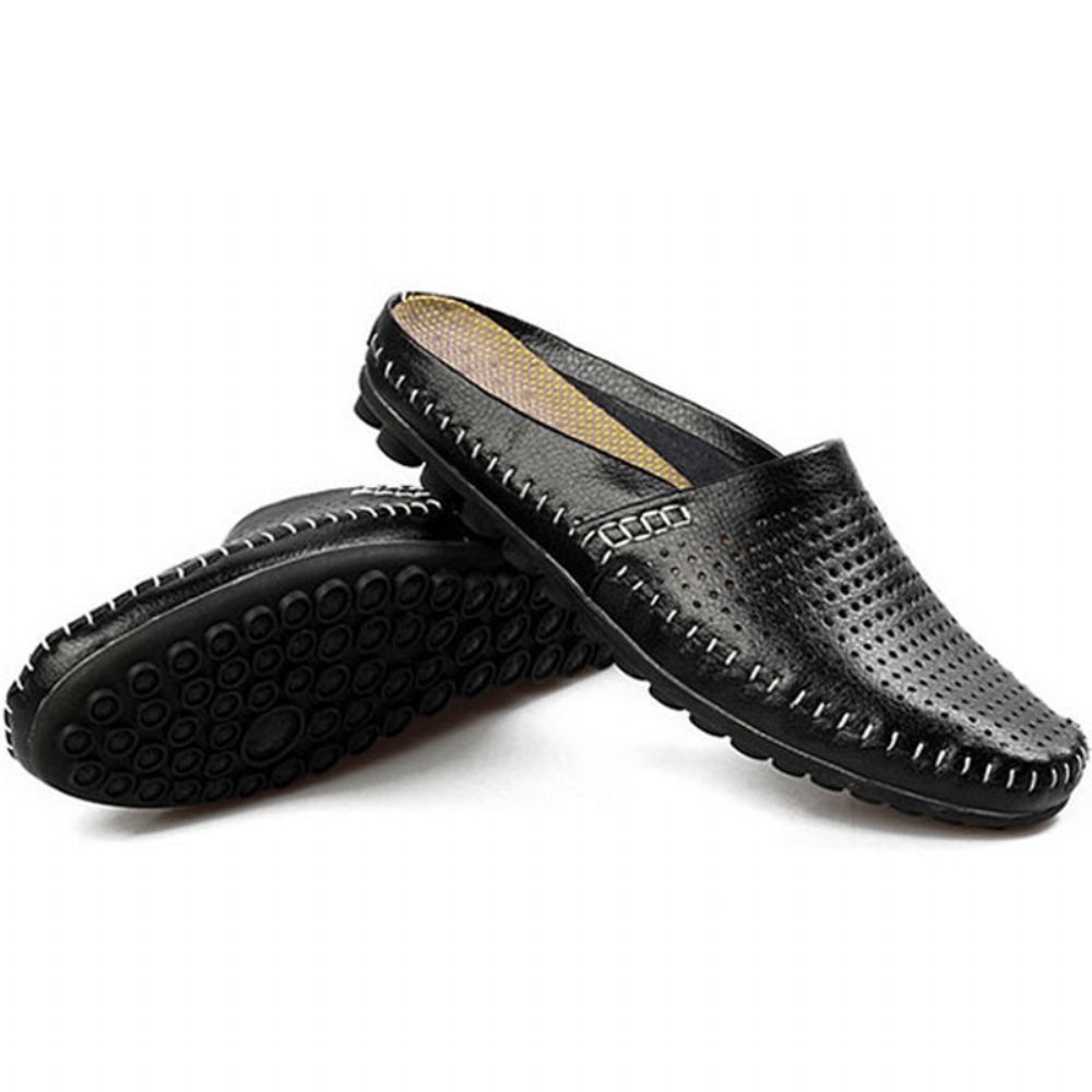 Slipper Heren Uitgehold Casual Strand Instapper In Leer