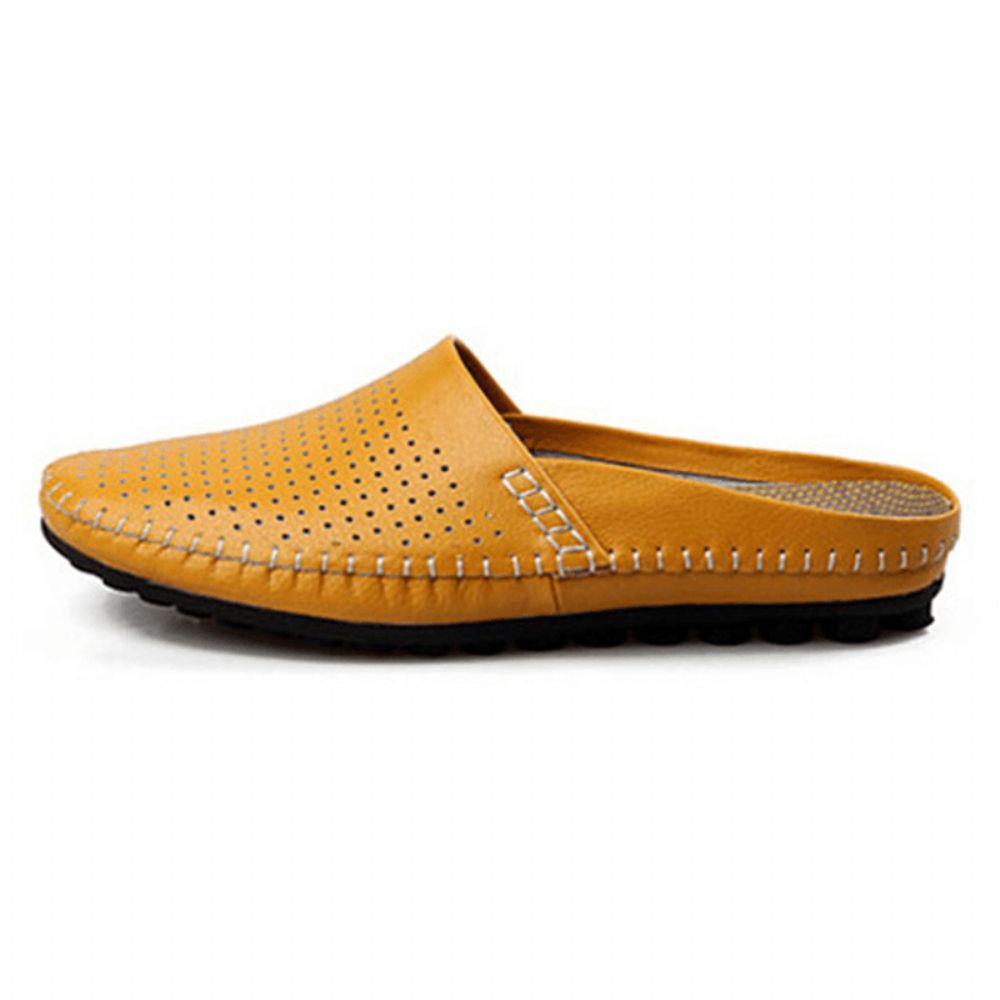 Slipper Heren Uitgehold Casual Strand Instapper In Leer