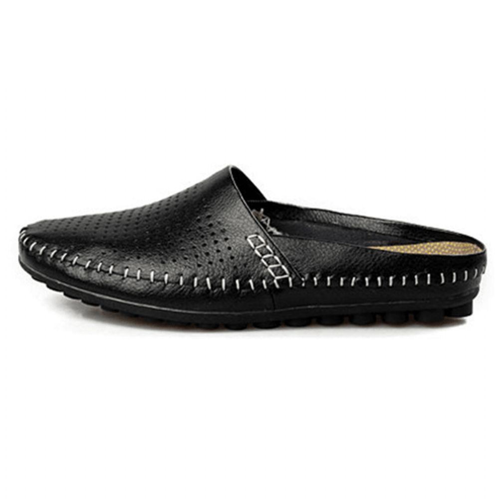 Slipper Heren Uitgehold Casual Strand Instapper In Leer