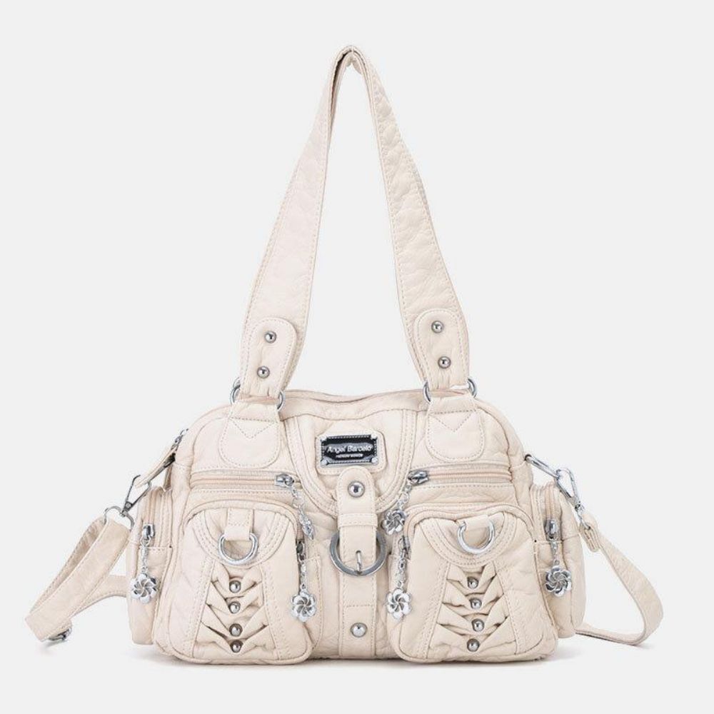 Angel Kiss Vrouwen Pu Leer Multi-Carry Effen Kleur Mode Toevallige Schoudertas Crossbody Tas Handtas