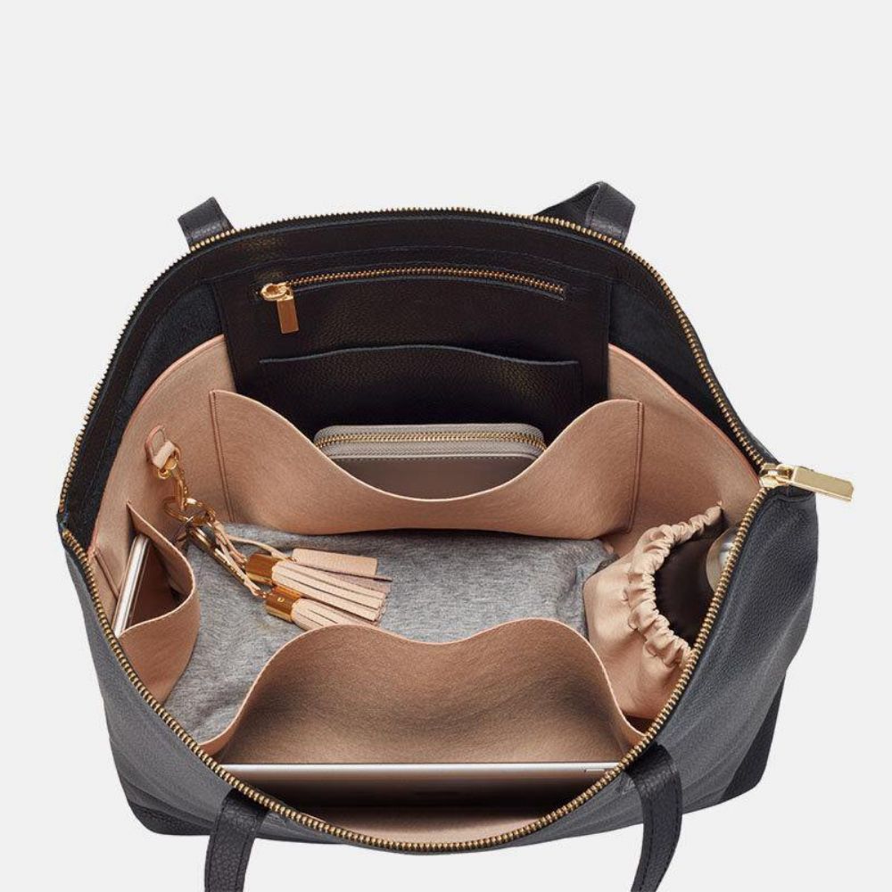 Brenice Dames Pu Lederen Sleutelhanger Multi-Pocket Grote Capaciteit Laptoptas Aktetas Zakelijke Handtas