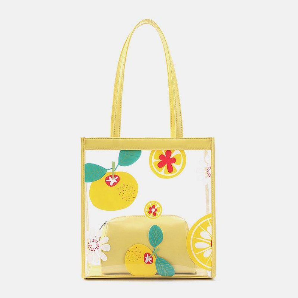 Dames 2 Stuks Waterdichte Transparante Print Fruit Pvc Multi-Carry Handtas Tote