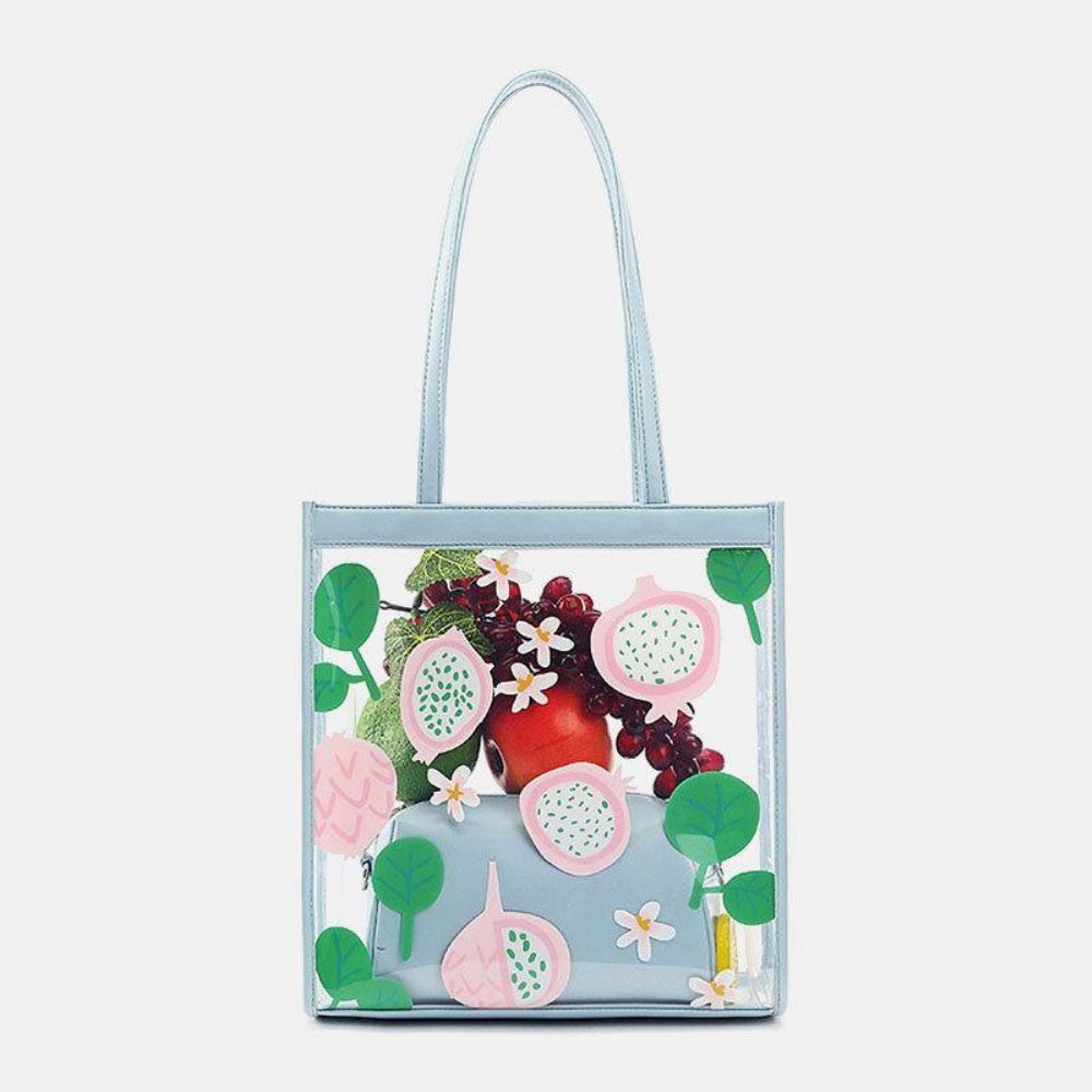 Dames 2 Stuks Waterdichte Transparante Print Fruit Pvc Multi-Carry Handtas Tote