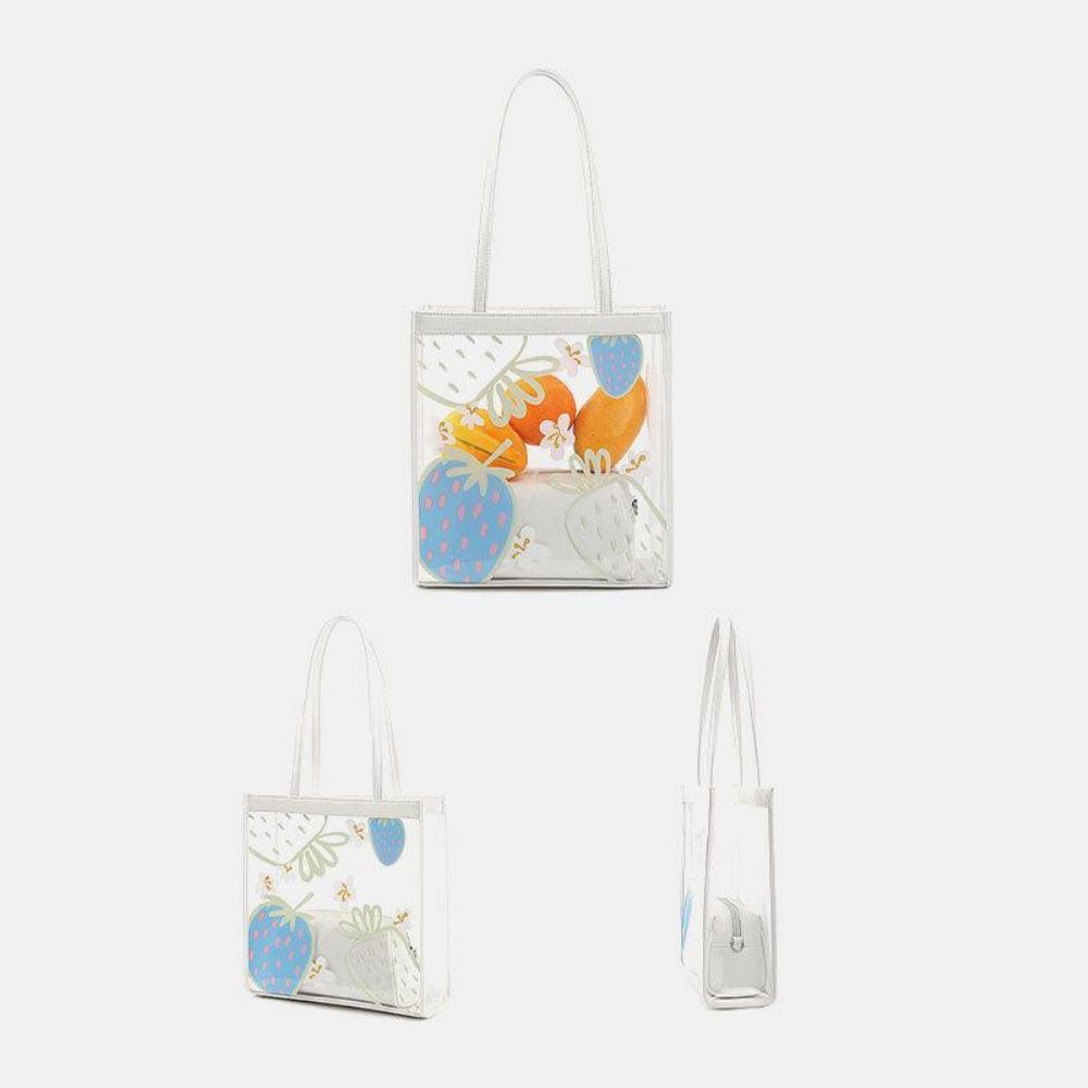 Dames 2 Stuks Waterdichte Transparante Print Fruit Pvc Multi-Carry Handtas Tote