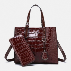 Dames 2Pcs Alligator Pu Multi-Pocket Handtas Met Grote Capaciteit Crossbody Tas Tote