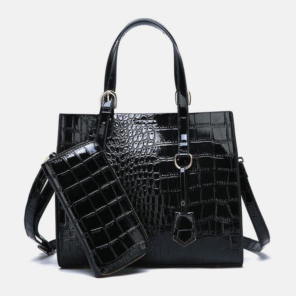 Dames 2Pcs Alligator Pu Multi-Pocket Handtas Met Grote Capaciteit Crossbody Tas Tote