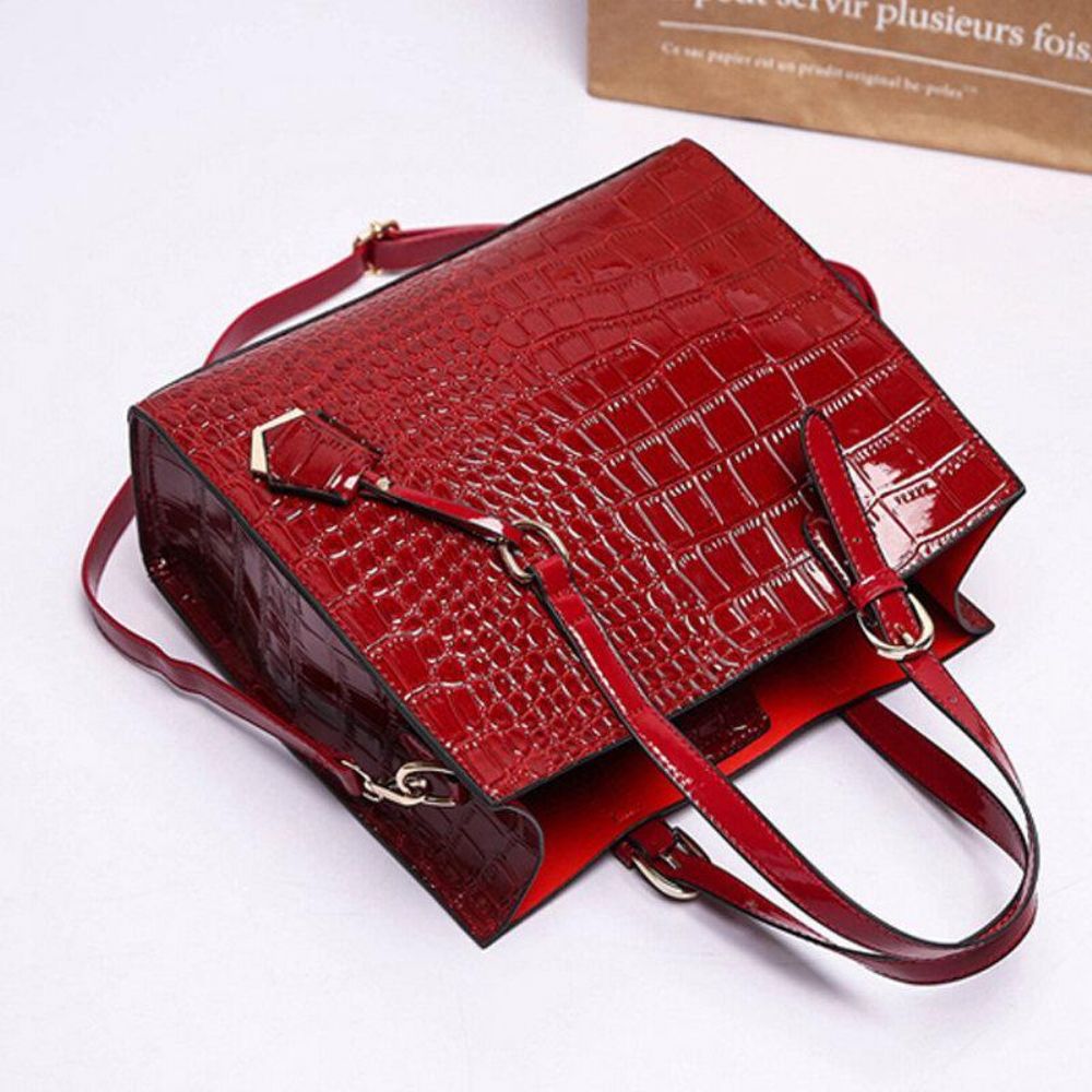 Dames 2Pcs Alligator Pu Multi-Pocket Handtas Met Grote Capaciteit Crossbody Tas Tote