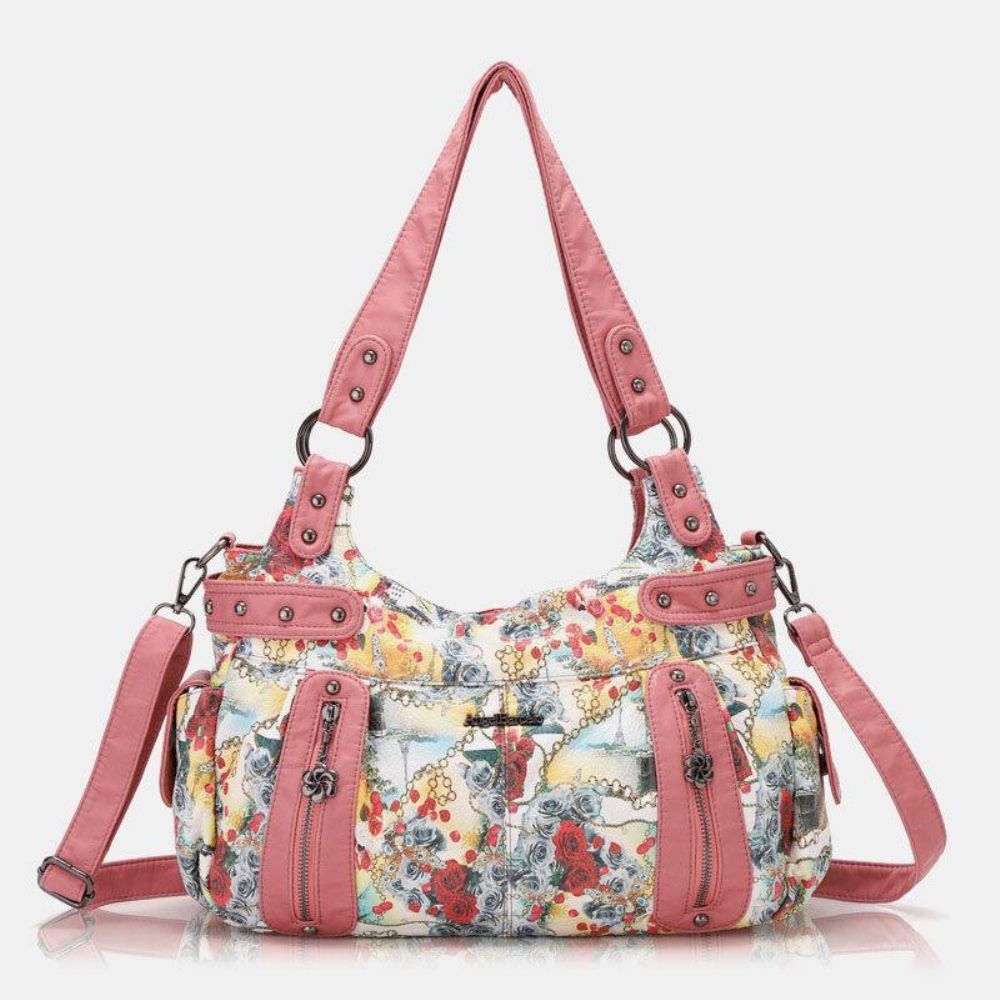 Dames Bloemen Waterdichte Veelkleurige Print Handtas Crossbody Tas Schoudertas