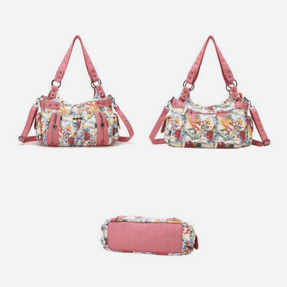 Dames Bloemen Waterdichte Veelkleurige Print Handtas Crossbody Tas Schoudertas