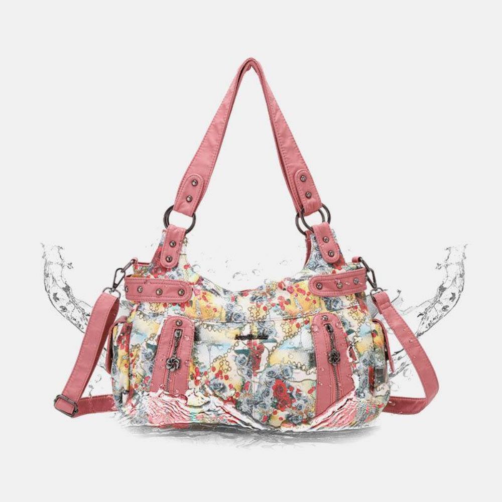 Dames Bloemen Waterdichte Veelkleurige Print Handtas Crossbody Tas Schoudertas