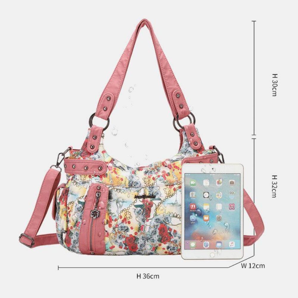 Dames Bloemen Waterdichte Veelkleurige Print Handtas Crossbody Tas Schoudertas