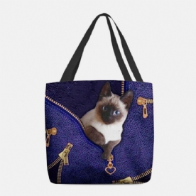 Dames Canvas Leuke 3D Driedimensionale Kattenpatroon Casual Schoudertas Handtas Tote