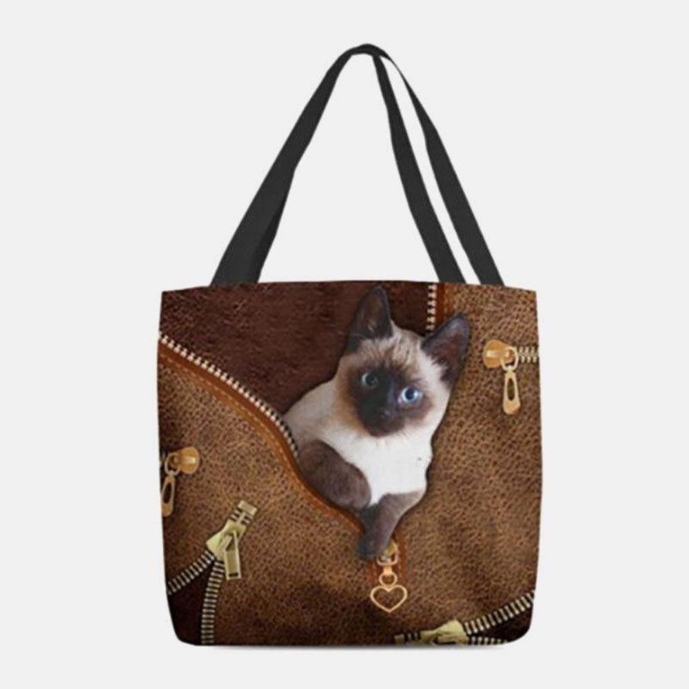 Dames Canvas Leuke 3D Driedimensionale Kattenpatroon Casual Schoudertas Handtas Tote