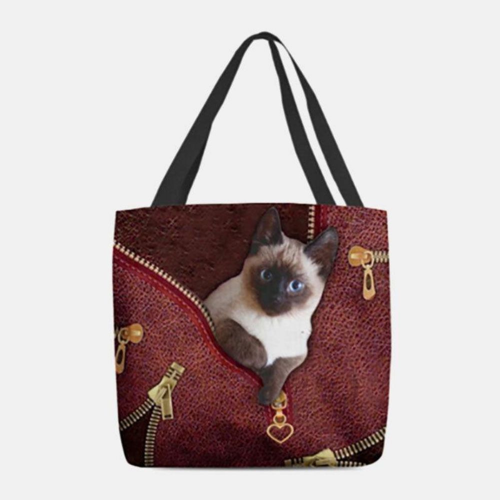 Dames Canvas Leuke 3D Driedimensionale Kattenpatroon Casual Schoudertas Handtas Tote